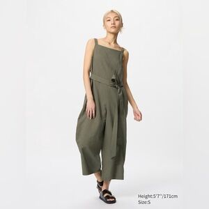 UNIQLO Linen Blend Striped Jumpsuit in Olive